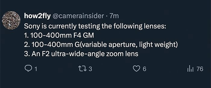 Sony đang thử nghiệm 3 ống kính mới?